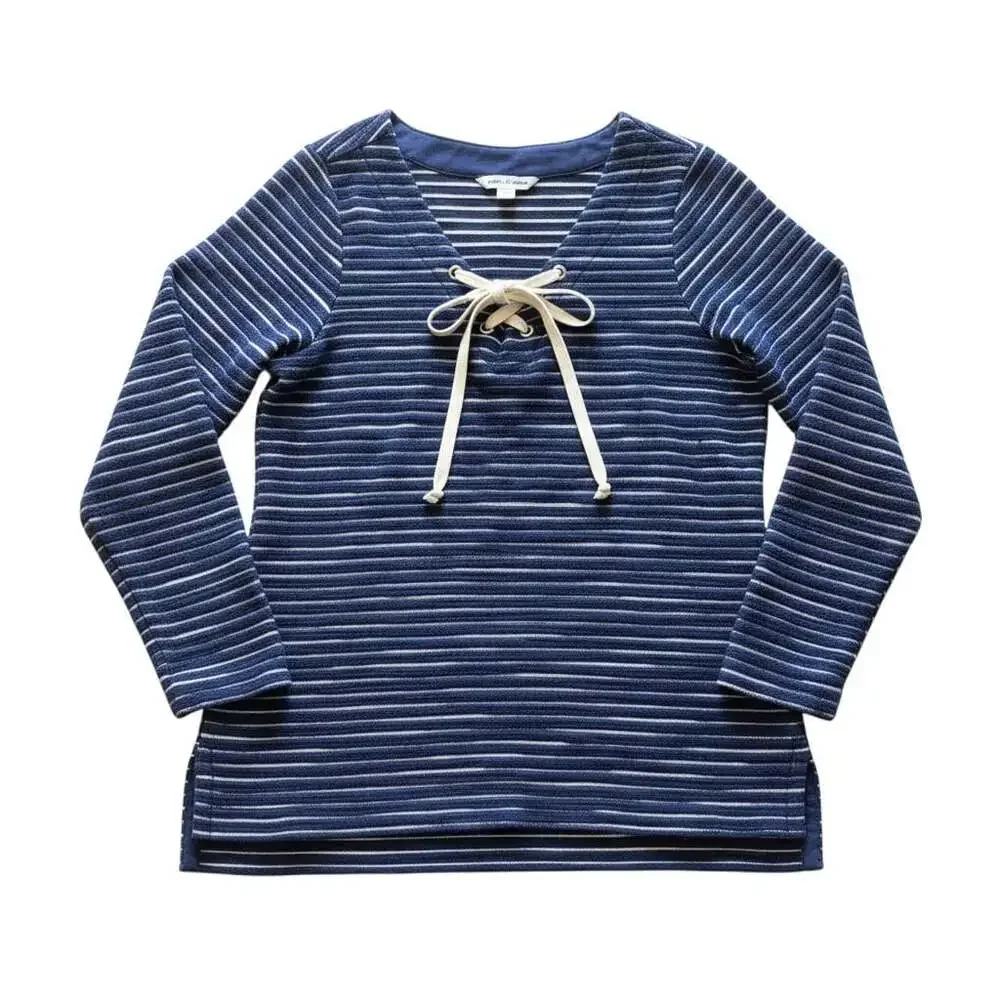 Tommy Bahama Navy White Stripe Lace-Up Pullover Top Size Small Coastal